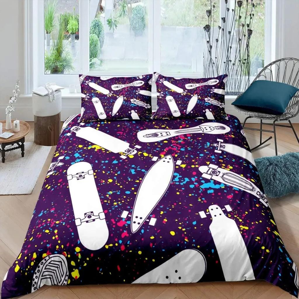 Skateboard Dekbedovertrek 3D Microvezel Graffiti Kunst Dekbedhoes Eenpersoons Tweepersoons Queen King Size Beddengoed Set voor Jongens Tieners