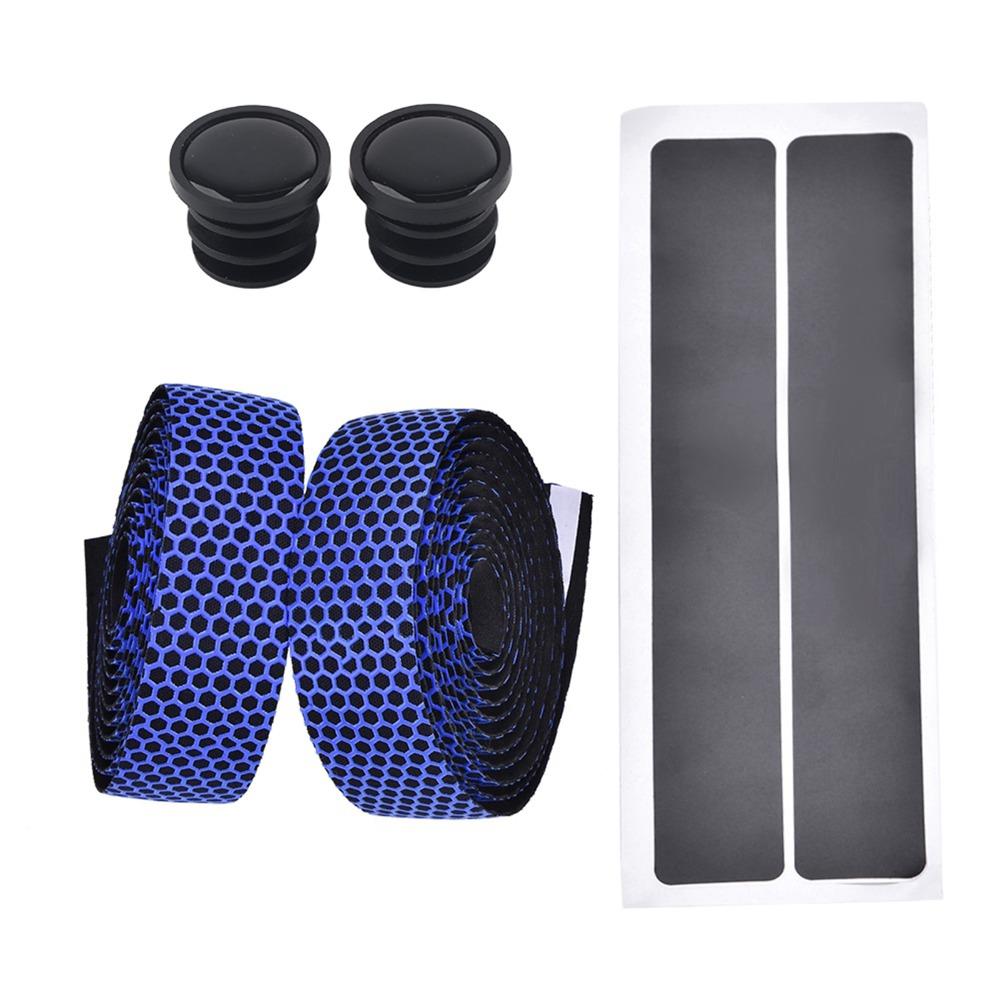 1 Pair PU+EVA Bike Handlebar Tapes Anti Skid Honeycomb Handlebar Grip Tapes with Bar End Plugs Shock Absorption Bicycle Bar Tape