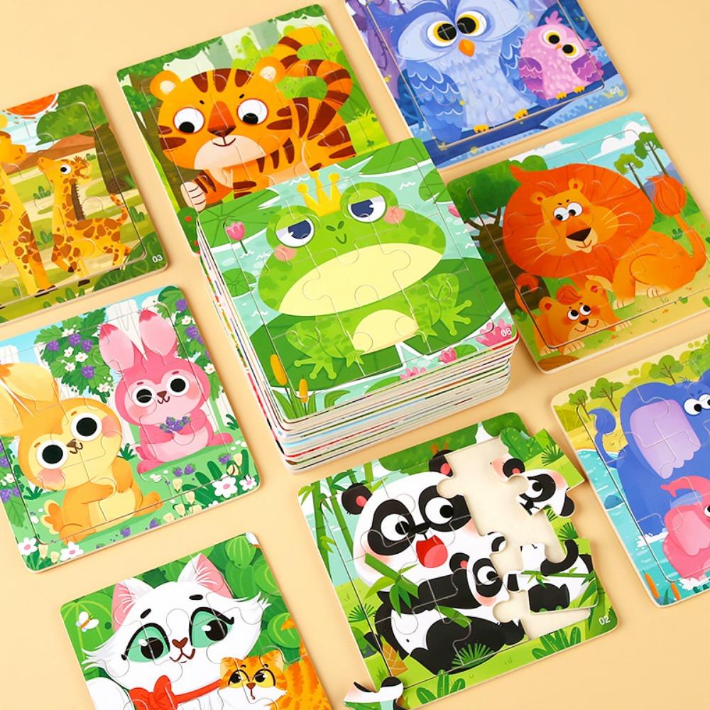 9-Piece Wooden Children'S Jigsaw Puzzle Toy For Early Childhood Education Cartoon Animal Transportation Cognitive Puzzle
