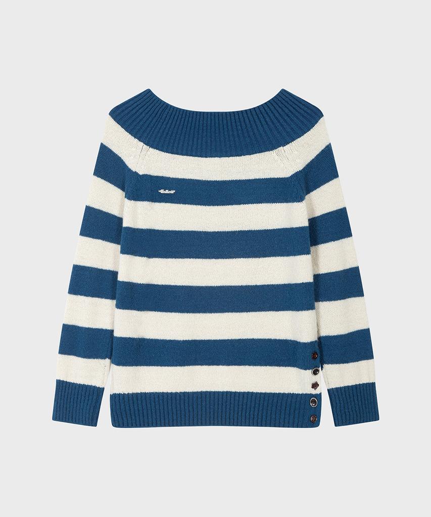 FALLETT Off-Shoulder Striped Knit Blue