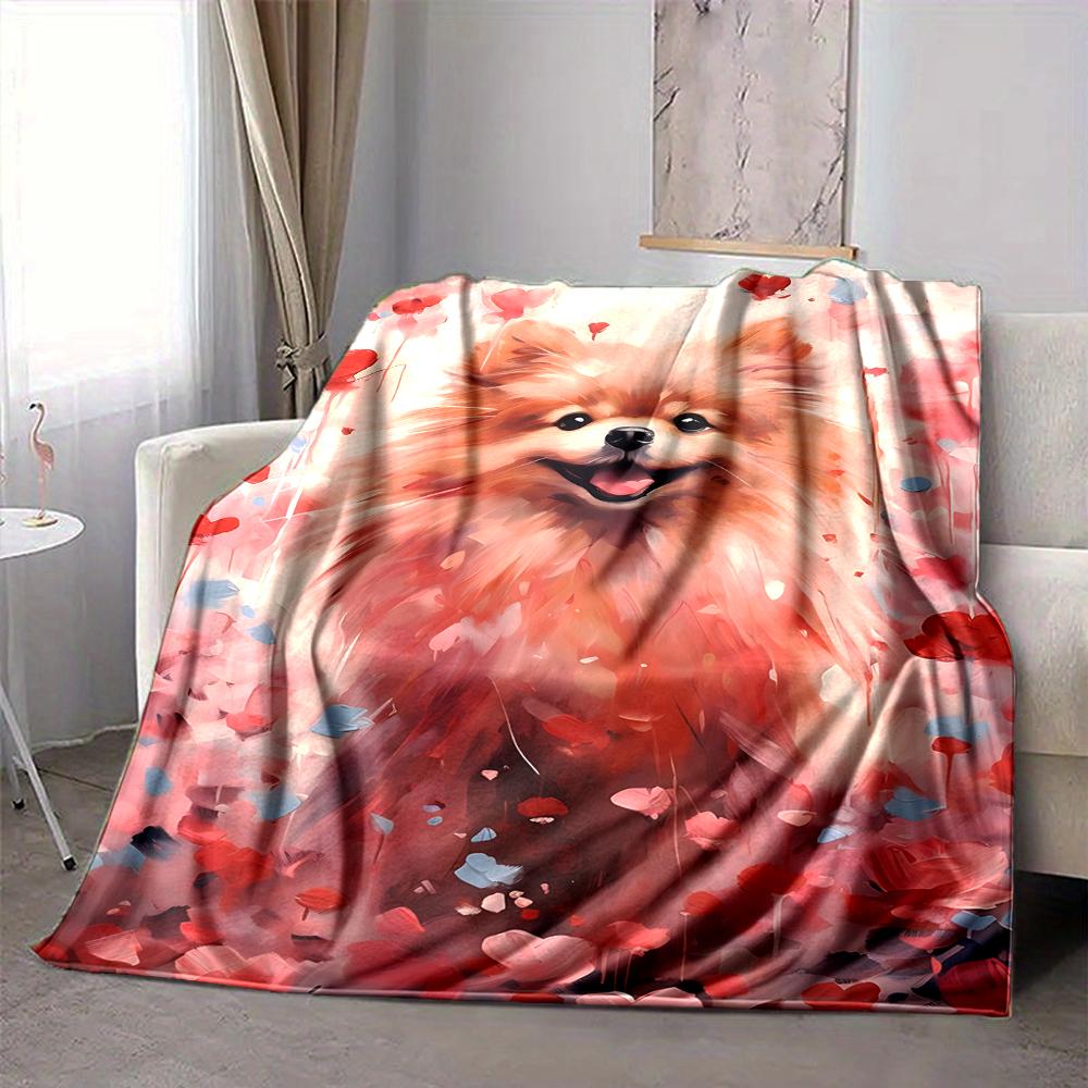 1Pc Pomeranian Heartland Flannel Blanket, Soft And Comfortable, Casual Warm, Camping Travel, Christmas, Halloween Xmas Gift. G1167