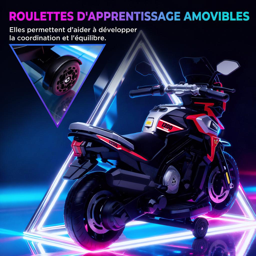 Kids Electric Motorcycle, 6V, Drive Wheels, Music, Light Effects, Red