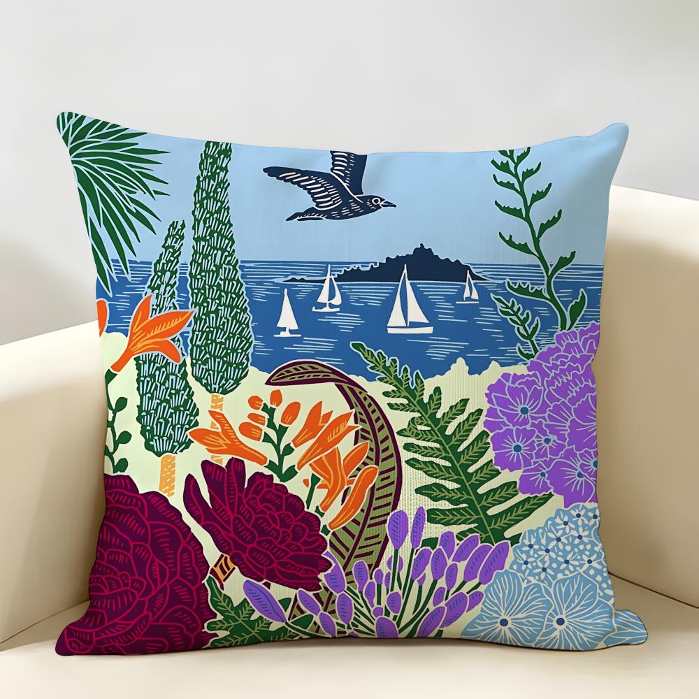 Retro Springtime Village Plants Cushion Cover Natural Linen Organic Fabric DoubleSided Printing Room Sofa Decor Pillow Case