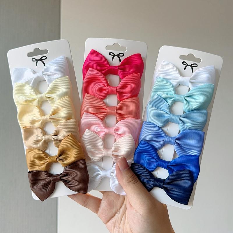 

6Pcs Ribbon Bows Hairpin Girl Sweet Solid Design Hairpin Color Block Delicate Hairgripe Barrettes Kawaii Child Accessories