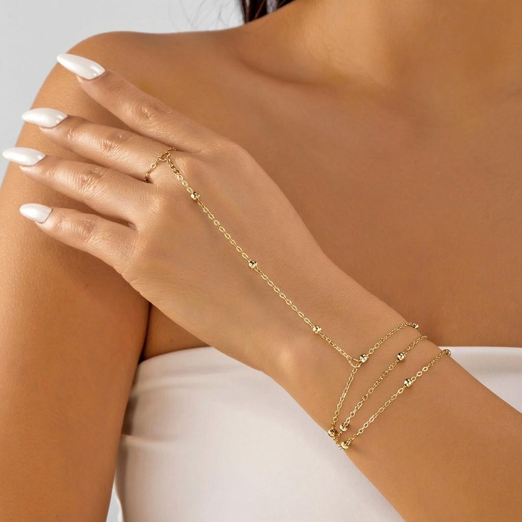 Dainty Boho Satellite Bead Finger Bracelet for Women Sexy Gold Color Hand Harness Chain Minimalist Valentine Summer Jewelry Gift