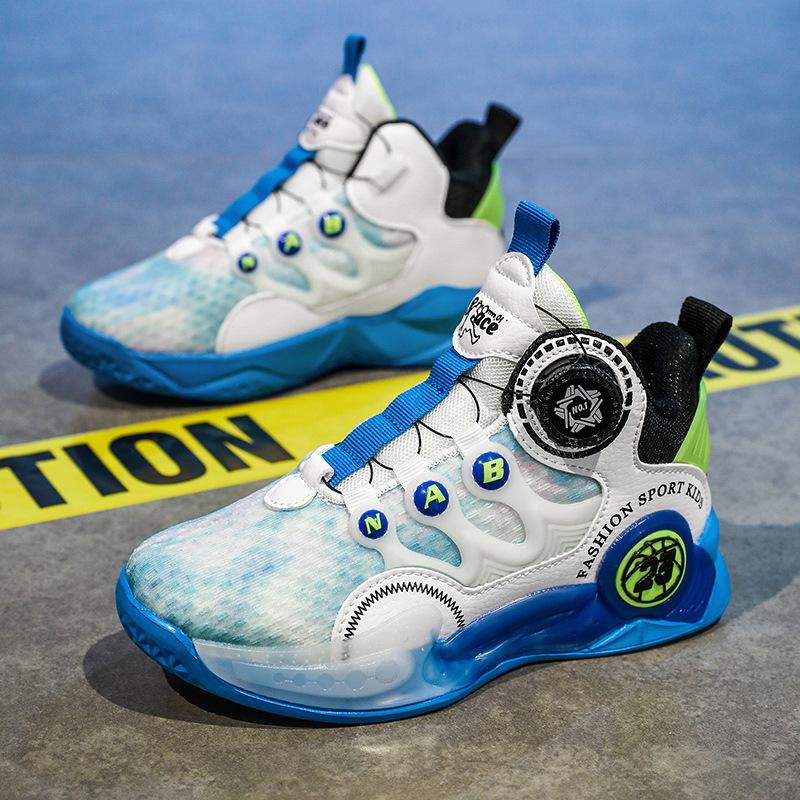 Children's basketball shoes new summer training mesh rotating buckle boys sports shoes medium older boys boys training venom