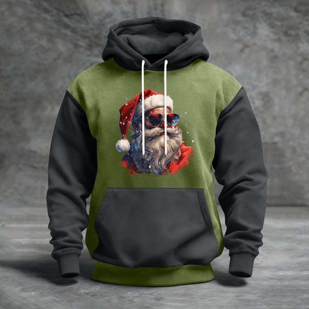 Men's Christmas Print Color Block Hooded Casual Sports Comfort Sweatshirt