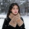 Elegant Faux Rabbit Fur Winter Warm Neck Warmer Cross Scarf Solid Color Neckerchief For Women Cute Little Bear Plush Scarf