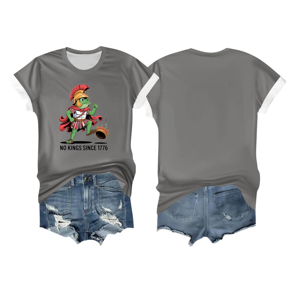 Women's Casual Printed T-shirt Round Neck Pullover Short-sleeved Top