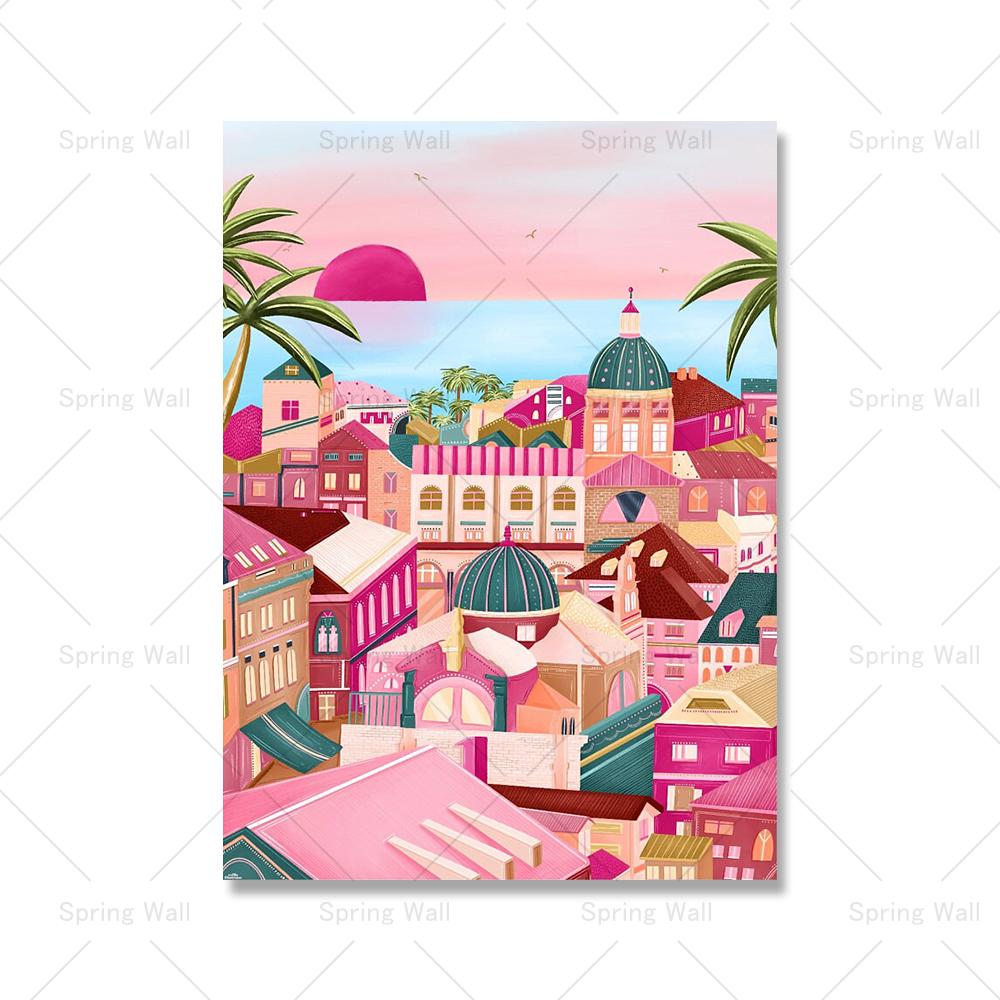 Pink Dubrovnik Osaka Castle Cherry Blossom Japan Wall Art Canvas Painting Nordic Poster And Prints Picture For Living Room Decor