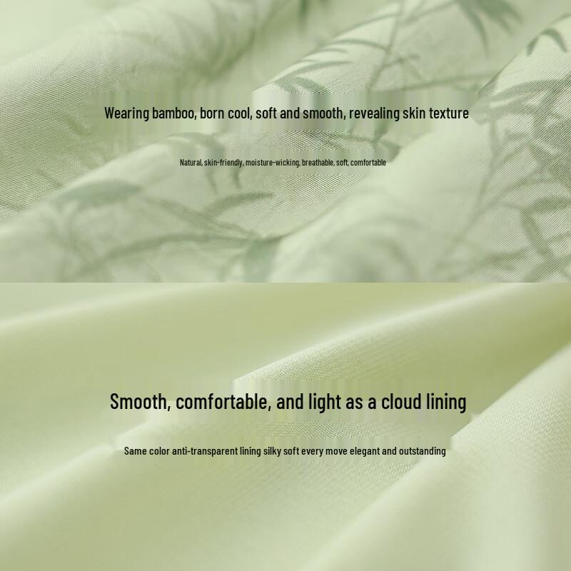 VICTORIA&VERA Summer New Chinese Style Emerald Green Bamboo Print Side Slit Cheongsam Dress