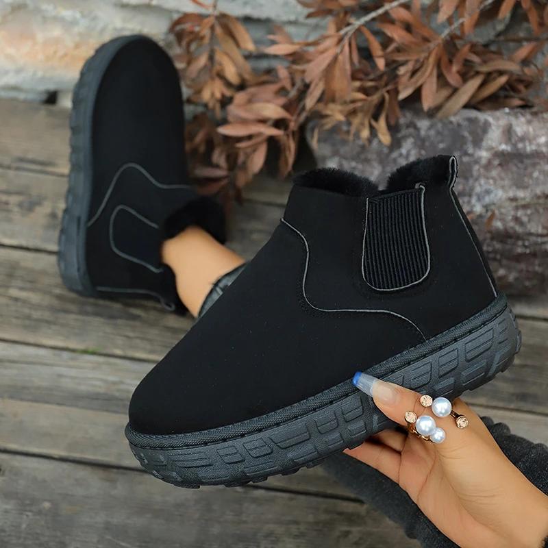 Fashion Winter Women Snow Boots 2025 New Plush Warm Casual Chelsea Ankle Boots Flats Platform Comfortable Ladies Shoes Zapatos De Mujer