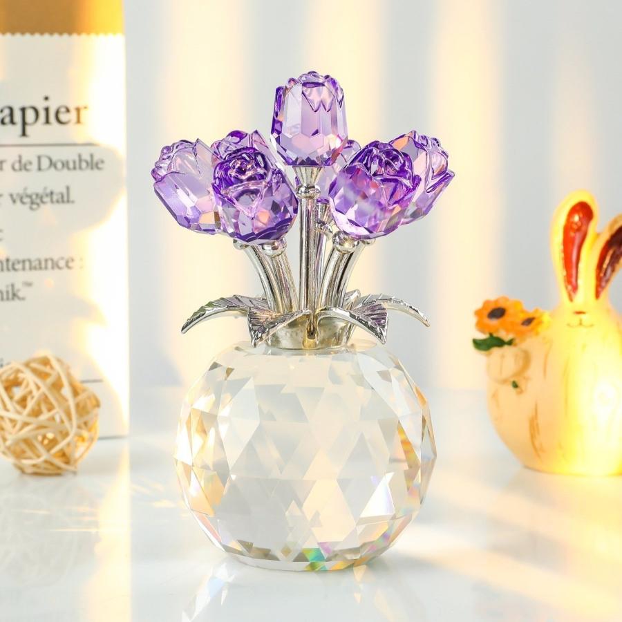 Crystal Red Rose Bouquet with Round Vase Figurines Gifts for Women Glass Bouquet Ornament Romantic Gifts Table Centerpiece