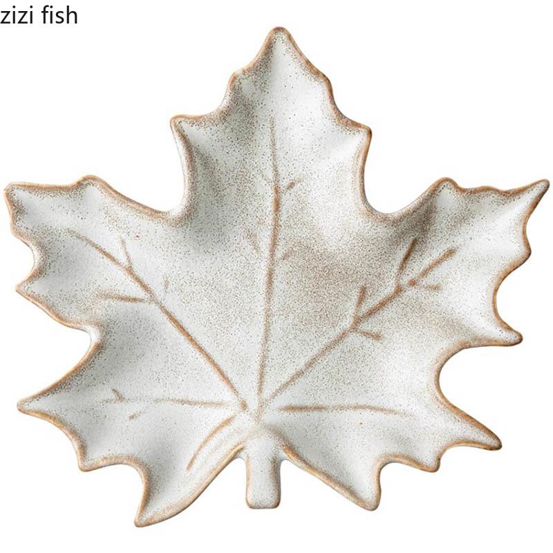 Vintage Ceramic Maple Leaf Dinner Plate Dried Fruit Plate Snacks Dim Sum Plate Jewelry Tray Household Specialty Tableware