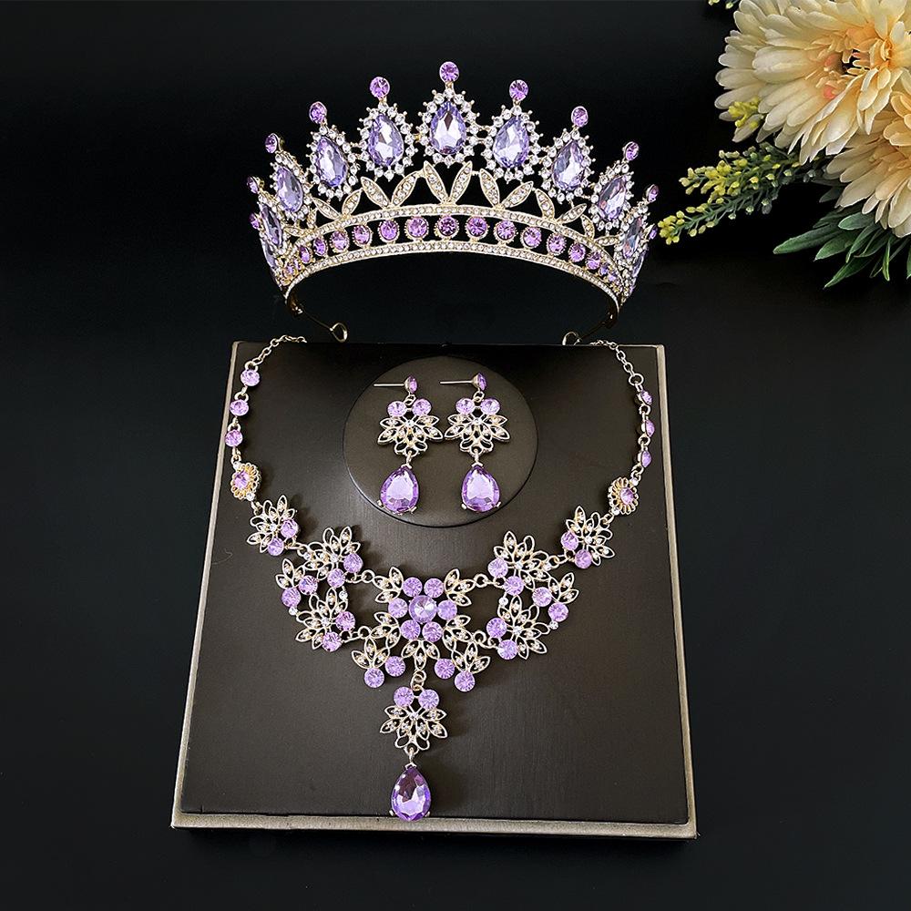 

New Bridal Tiara Necklace Three Piece Set Crown Wedding Accessories Bridal Set
