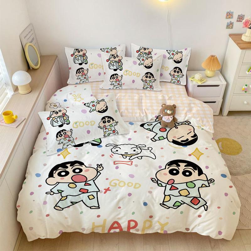 Boy Girl Crayon Shin-Chan Bedding Set Pillowcase 2/3/Pcs Shin-Chan Duvet Cover Adult Children Gift Single Double Large Size