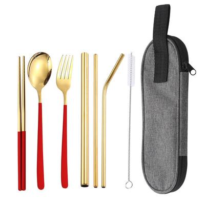 316 Stainless Steel Portable Korean Cutlery Set with Straw