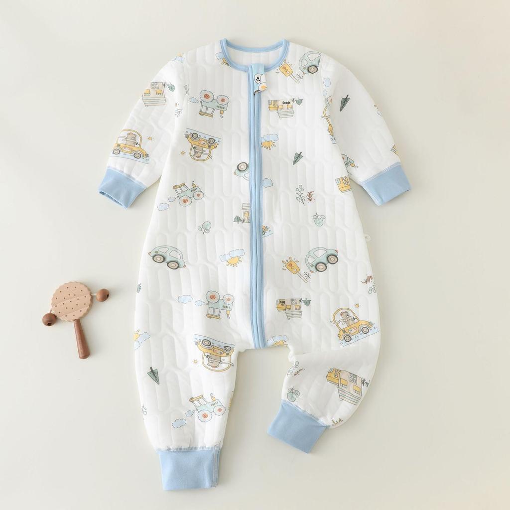 Three-Layer Quilted Children's Sleeping Bag: Anti-Kick Footed Blanket for Boys & Girls, One-Piece Pajamas for Autumn and Winter.