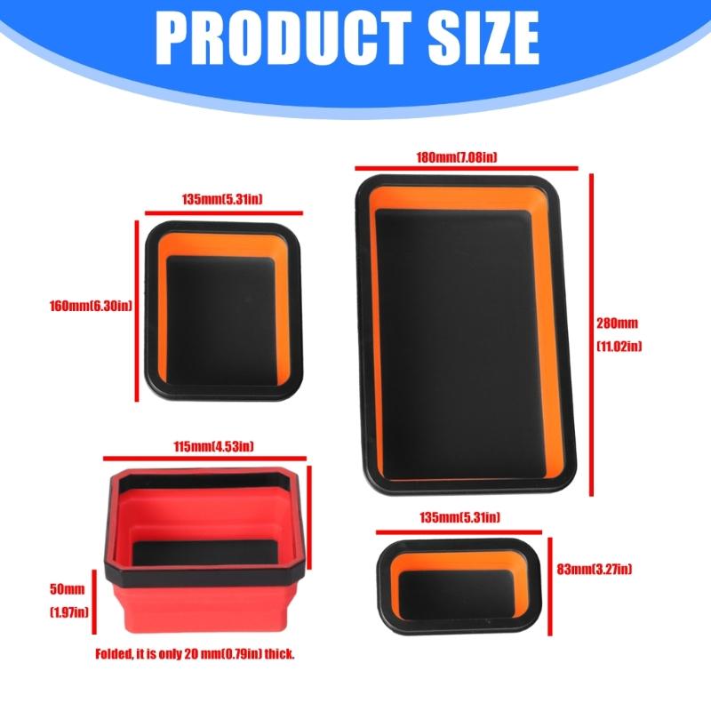 Solid Silicone Magnetic Screw Tray Collapsible Storage Box Portable Tool Holder Magnetic Parts Organizers For Mechanics