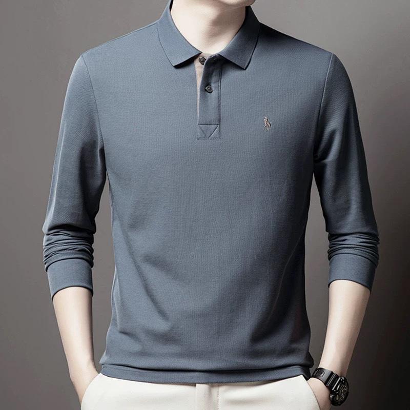 STORN 100% Czysta Bawełna Marka Premium Męska Koszulka Polo z Długim Rękawem Moda Personalizacja Haft z Koniem Klasyczny T-shirt Paul