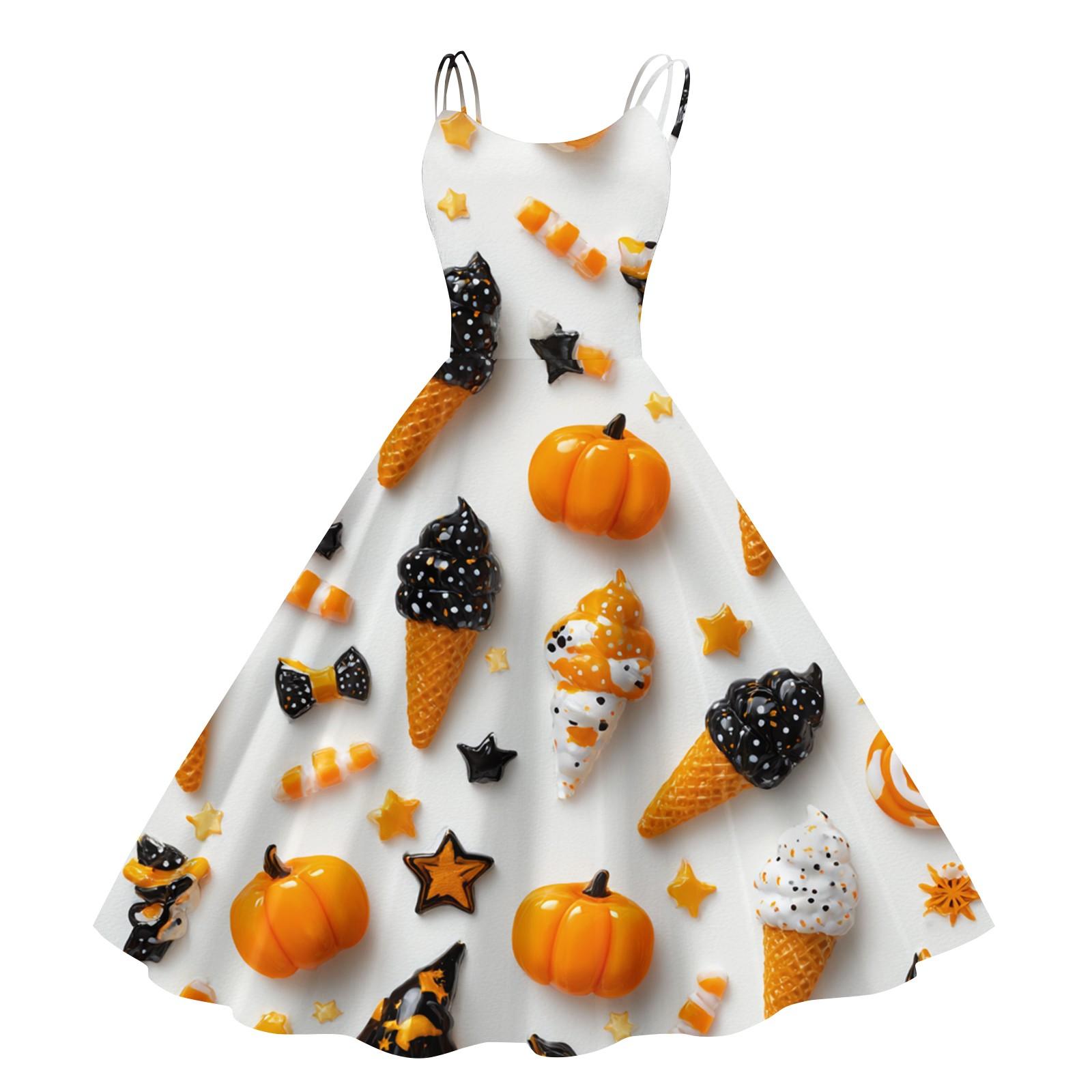 

Женское винтажное модное платье с принтом на Хэллоуин, без рукавов, с открытыми плечами XL белый