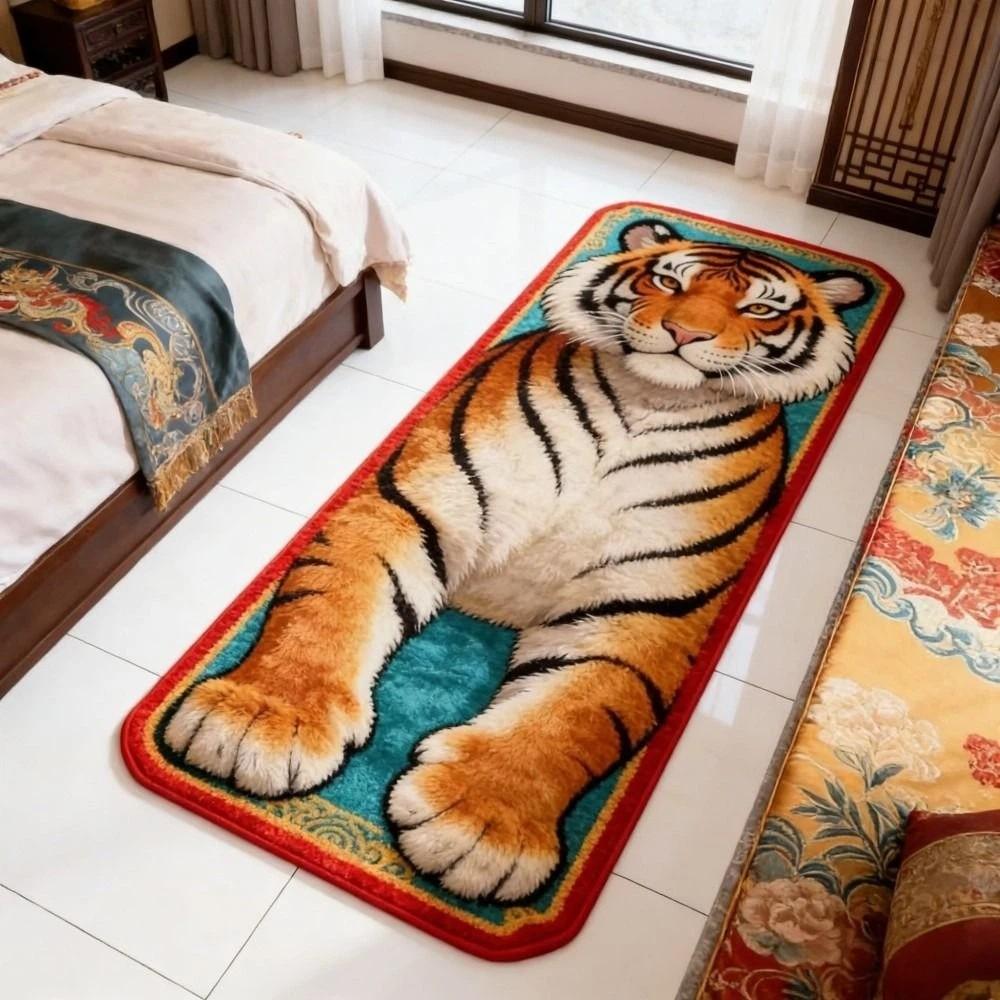 Rutschfeste Fußmatte 2D Flach Tiger Nachttischteppich Einzigartiger Schlafzimmerteppich Heimdekoration