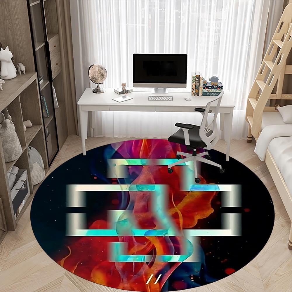 1PC RAMMSTEIN Office Round Rug - Perfect for Office or Study Decor, Machine Washable, Non-Slip Backing, Decorative Floor Mat