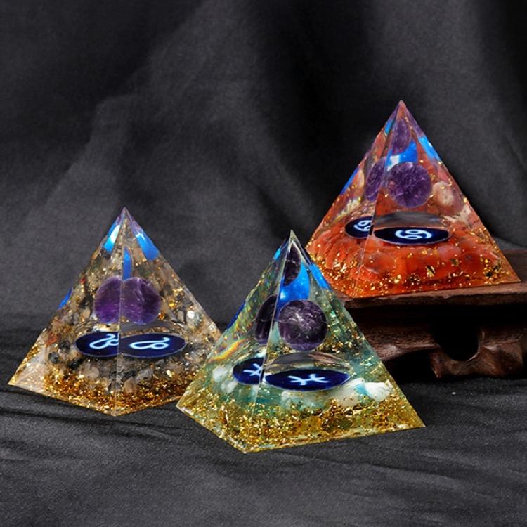 12 Zodiacs Orgone Crystal Pyramid,Amethysts Obsidians Healings Crystals Pyramid Constellations Pyramid for Money Health