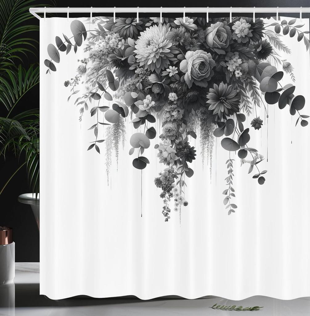 black and white shower curtain misty tall trees woodland natural landscape fabric bathroom decoration shower curtain with hook