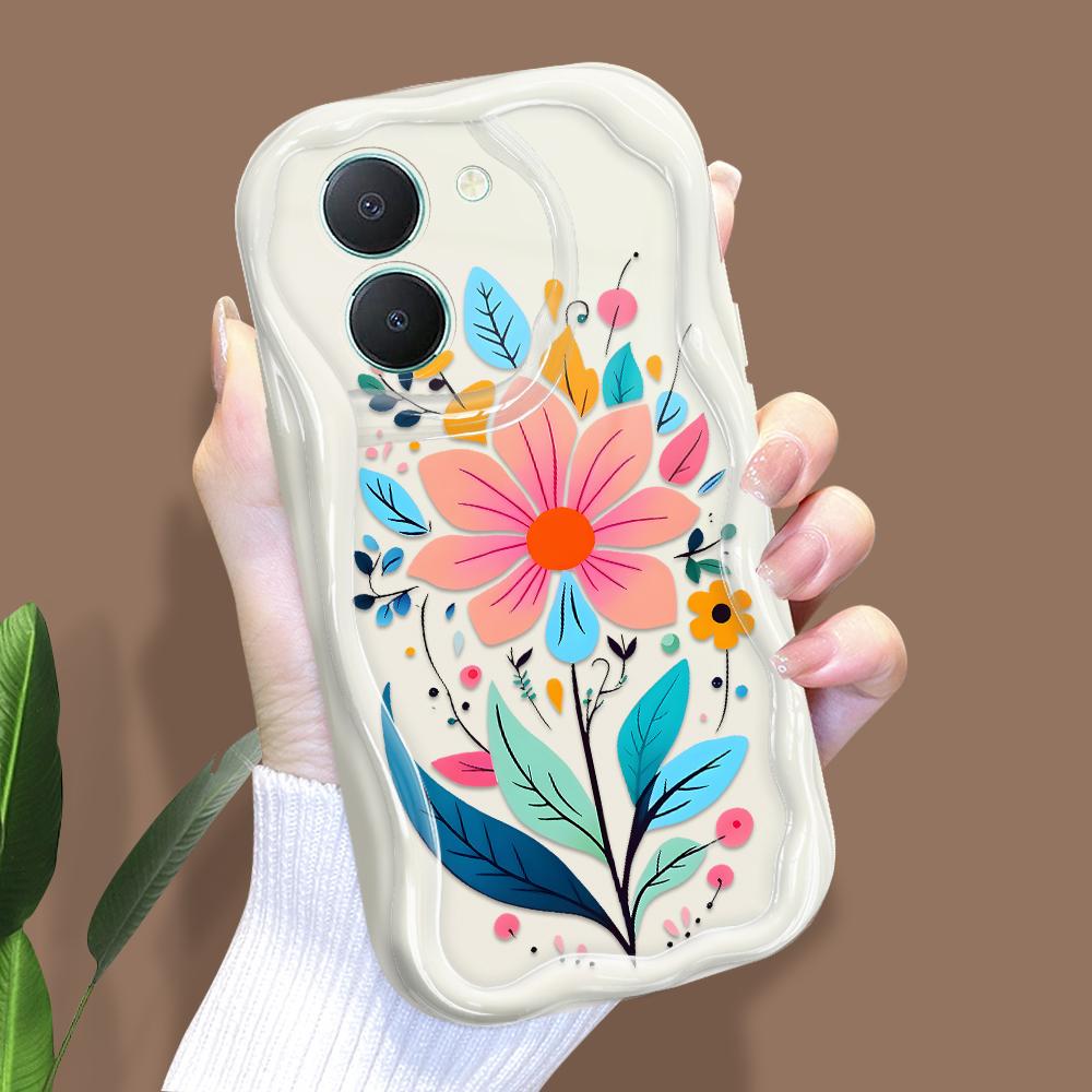Cute Cartoon Pattern Cream Texture Casing Wavy Edge Soft Silicone Cover Phone Case for Vivo