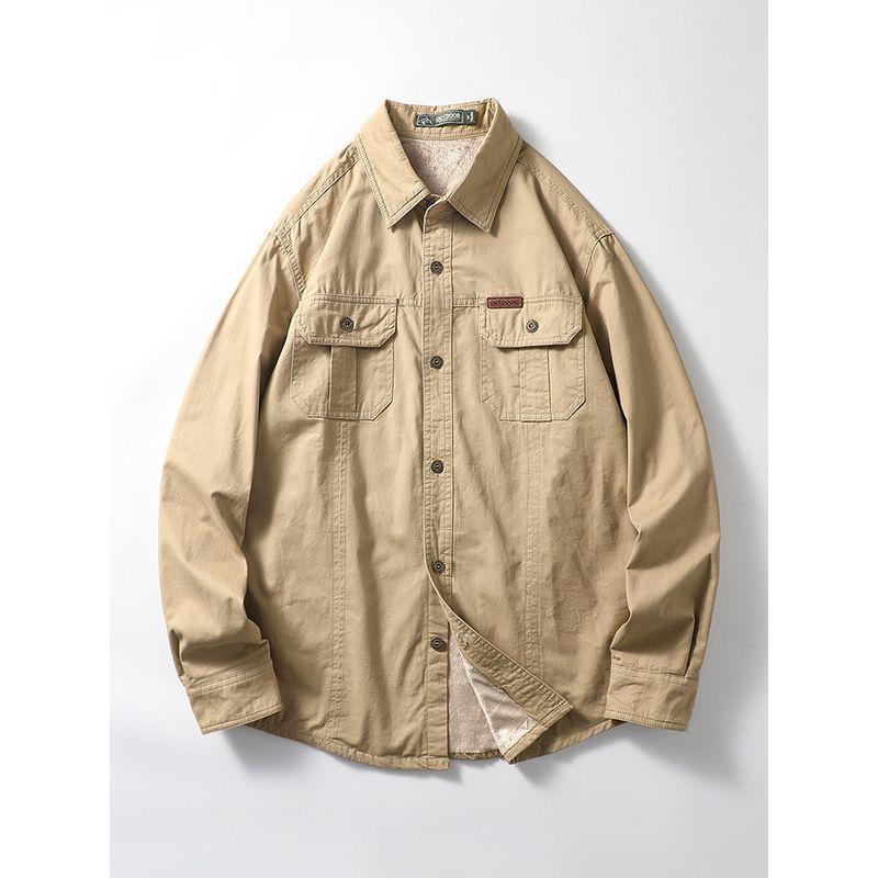 American Retro Pure Cotton Workwear Shirt Men's Long Sleeve Winter Fleece Lined Padded Warm Keeping Export Men's Clothing Shirt Coat