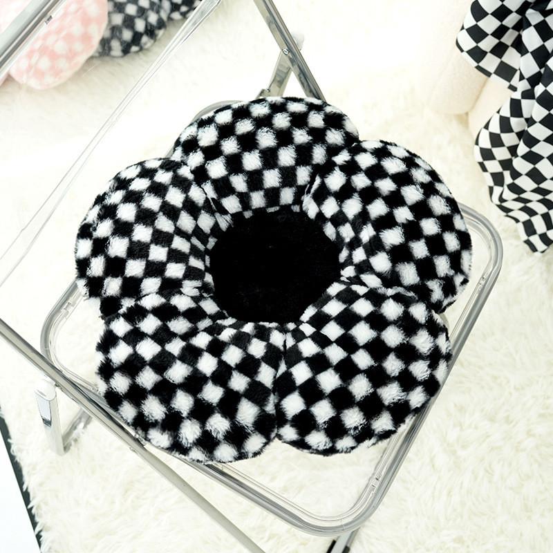 Modern Minimalist Floral Pattern Pillow With Faux Bunny Fur Cover For Sofa Decor