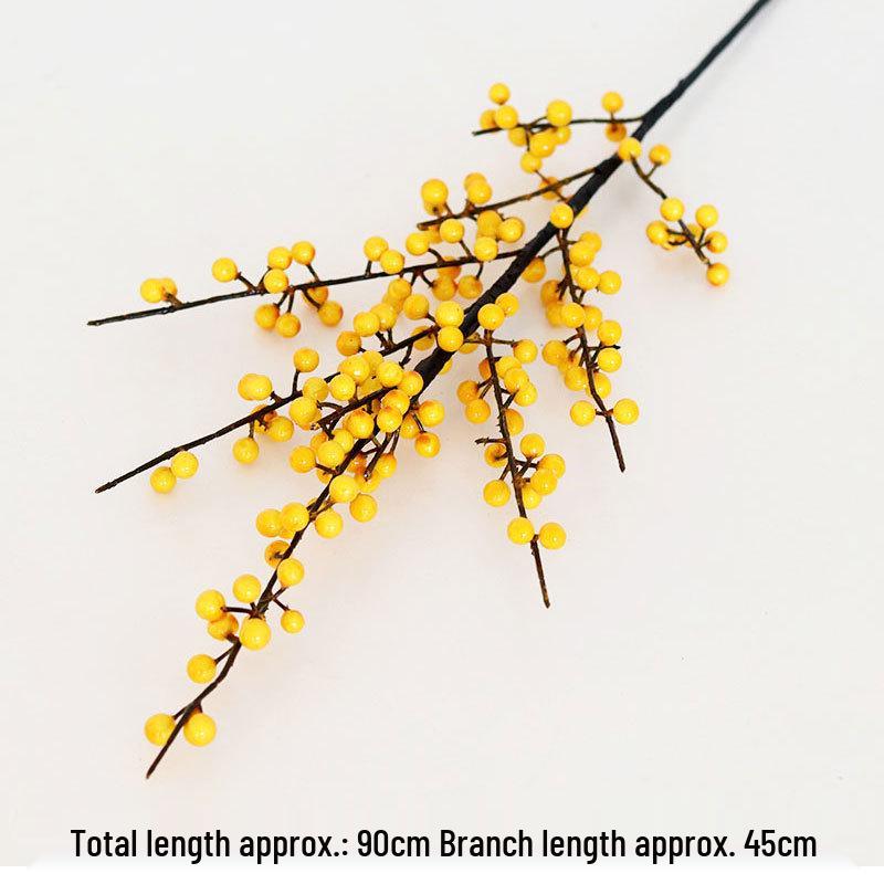 Red Holly Berry Faux Flower Fortune Bucket for New Year Home Decor