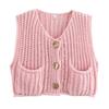 Winter New Women's Clothing Vest Simple Pocket Sleeveless Short Knitted Vest Cardigan Top