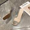 Women's Summer Clip On High Thick Heel Slippers Casual Square Head Outdoor Crystal Heels Sandals 35-42