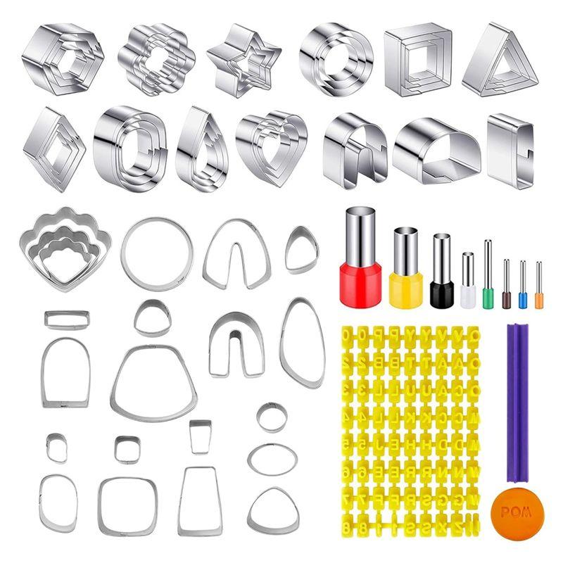 

M-Modern-60 Pcs Clay Tools Set,Polymer Clay Cutters For Earring Making, 51 Shapes Stainless Steel Clay Cutters Metal Clay Tools