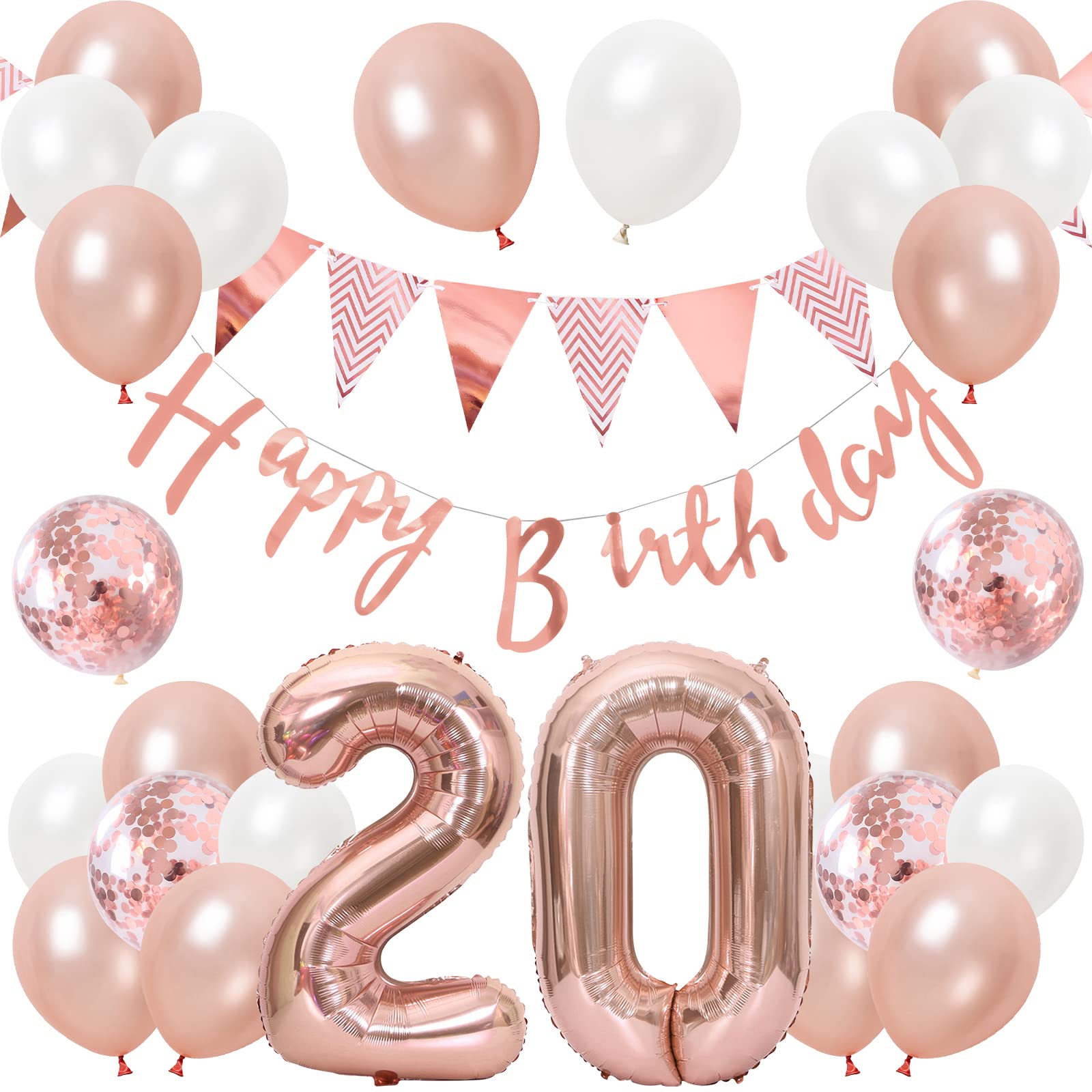 

Tonpop Birthday Balloon Set Decoration 20th Happy Birthday Garland Large Number Paper Confetti Balloons Party Gift Surprise Adults Girls Rose Pink