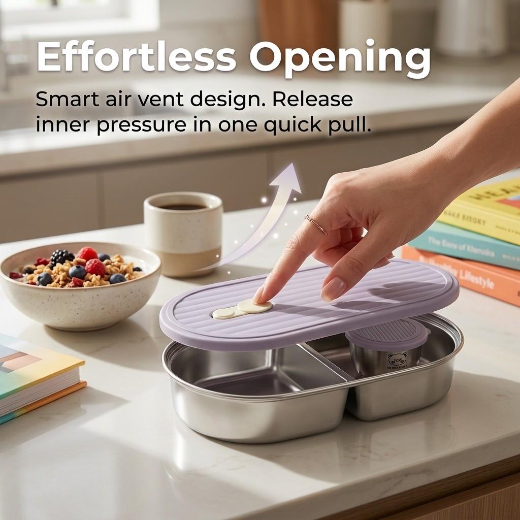 Portable Reusable Divided Lunch Box For Students 304 Stainless Steel Fruit Salad Food Container Sealed Bento Box With Sauce Box