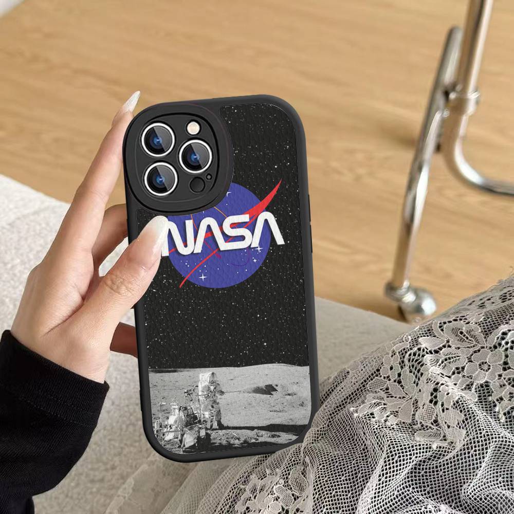 USA N-Nasa Leather Phone Case For IPhone 16 14 15 Pro Plus 13 12 11 Pro Max Silicone Cover