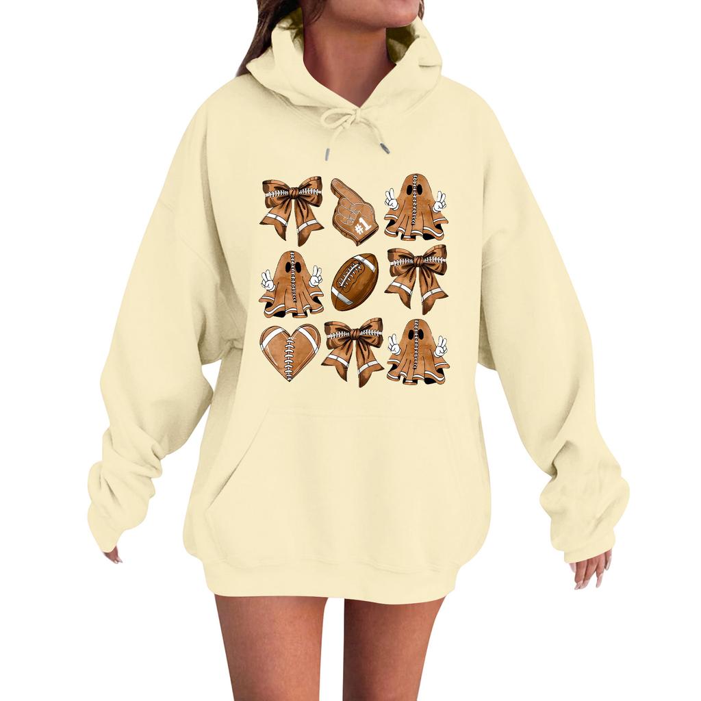 Women's Casual Fashion Comfortable Round Neck With Hood Long Sleeve Halloween Print Warm Sweatshirt