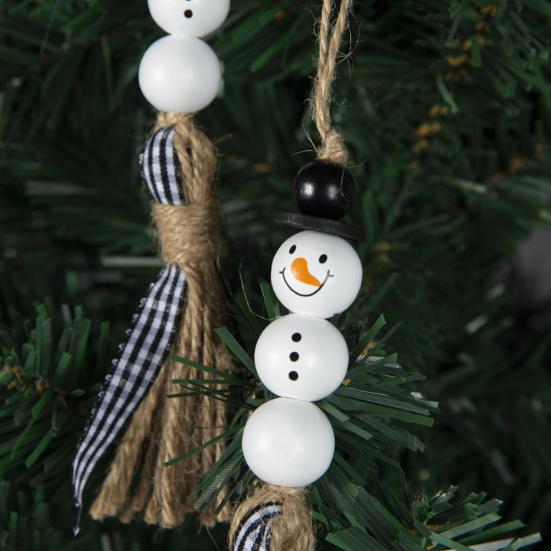 Snowman Bead Garland Exquisite Adorable Wood Rustic White Christmas Snowman Bead for Home Decor