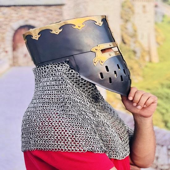 Templar Helmet  With 14 Gauge Chainmail Ready For Battle Knight Templar Helmet Medieval Armor Larp SCA Helmet