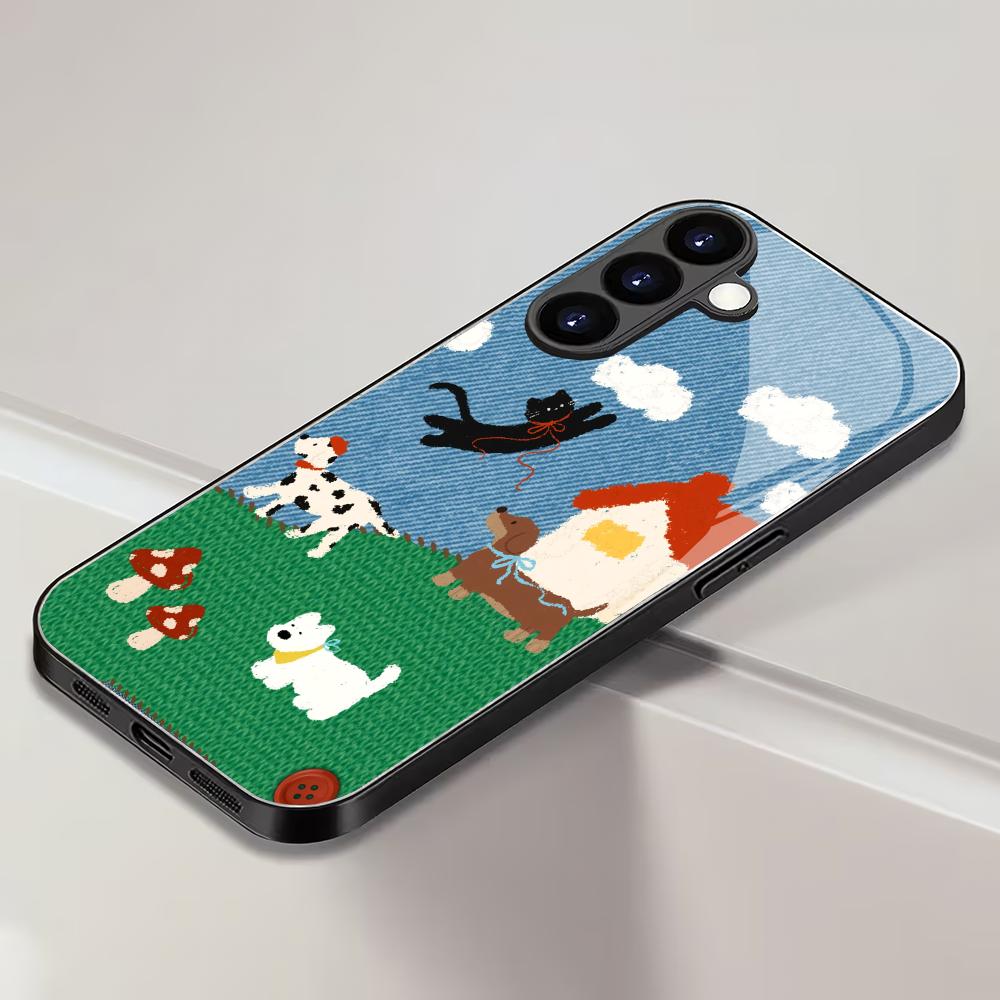 Cute cartoon pattern tempered glass phone case suitable for Samsung Galaxy S26 S25 S24 S22 S21 S20 FE/Ultra/Plus5G anti drop