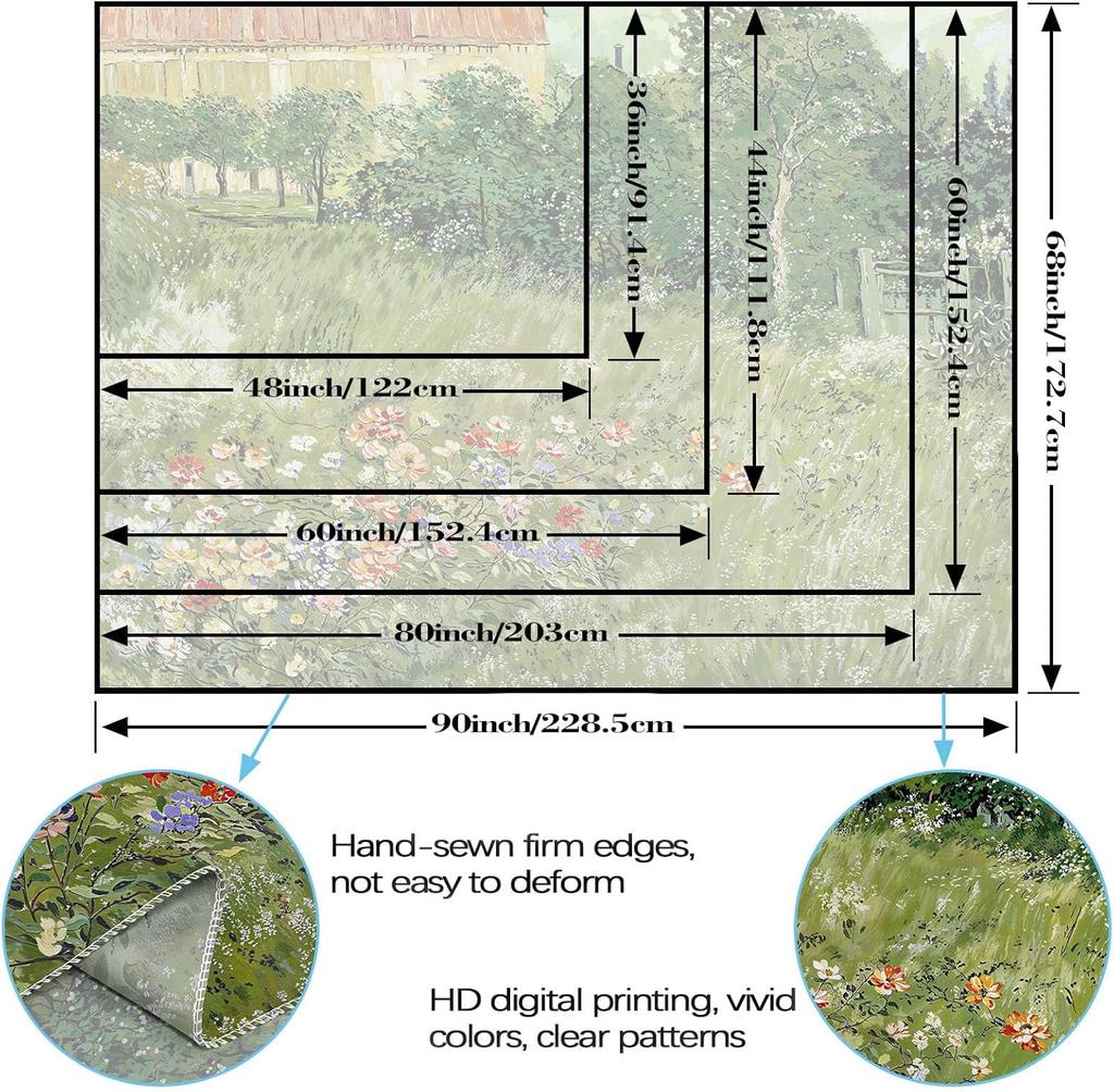 Monet Tapestry Impressionist Art Landscape Tapestry for Bedroom Vintage Green Floral Garden Tapestries Wall Hanging for Living