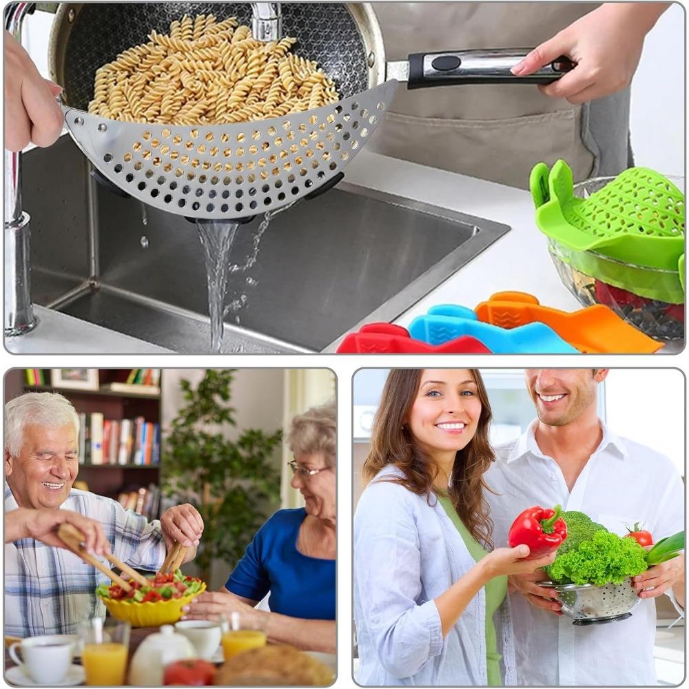 Stainless Steel Pasta Strainer with Handle –Insert Pot Drainer for Spaghetti, Noodles, Fruits & Vegetables