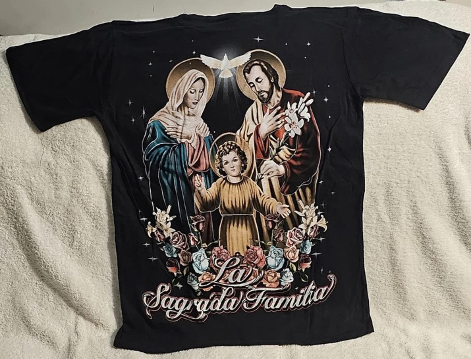 JESUS VIRGIN MARY SAINT JOSEPH HOLY FAMILY LA SAGRADA FAMILIA ROSE DOVE T-shirt 4XL