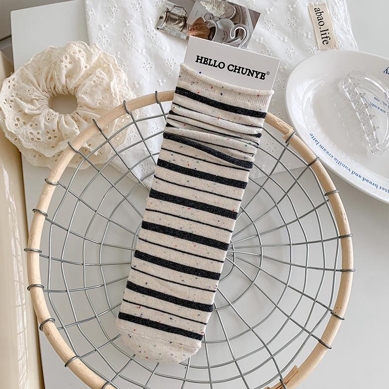 

Женские тонкие весенне-летние шифоновые носки в горошек с бахромой и полосками, школьные махровые хлопковые носки 1 pair темно серый