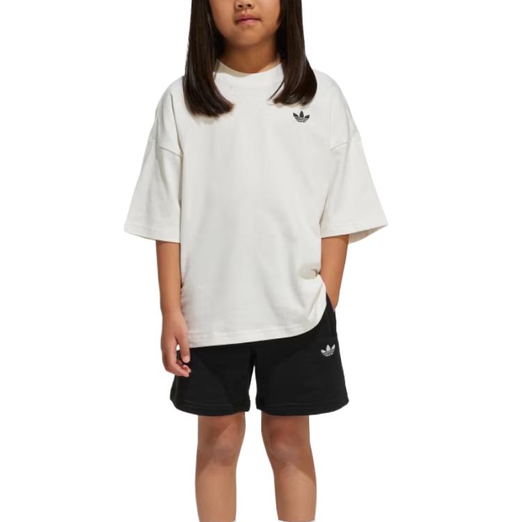 adidas Originals Casual Sports Suit Comfortable Breathable Soft Skin-Friendly Short Sleeve Simple Shorts Kids Sportswear White Black JD3105