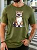 Loud Meowing Tabby Cat Cartoon Graphic Unisexs Crew Neck Short Sleeve Cotton T Shirt Cute Pet Animal Print Male Street Casual Top