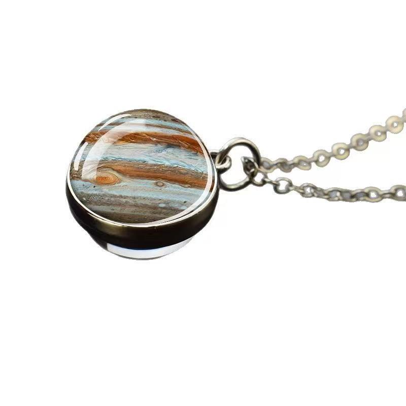 Solar System Galaxy Nebula Necklace Double Sided Time Gem Glass Ball Necklace